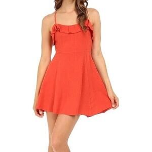 Free People More Than a Mini Dress Ruffle Boho Coral Red Sz Medium